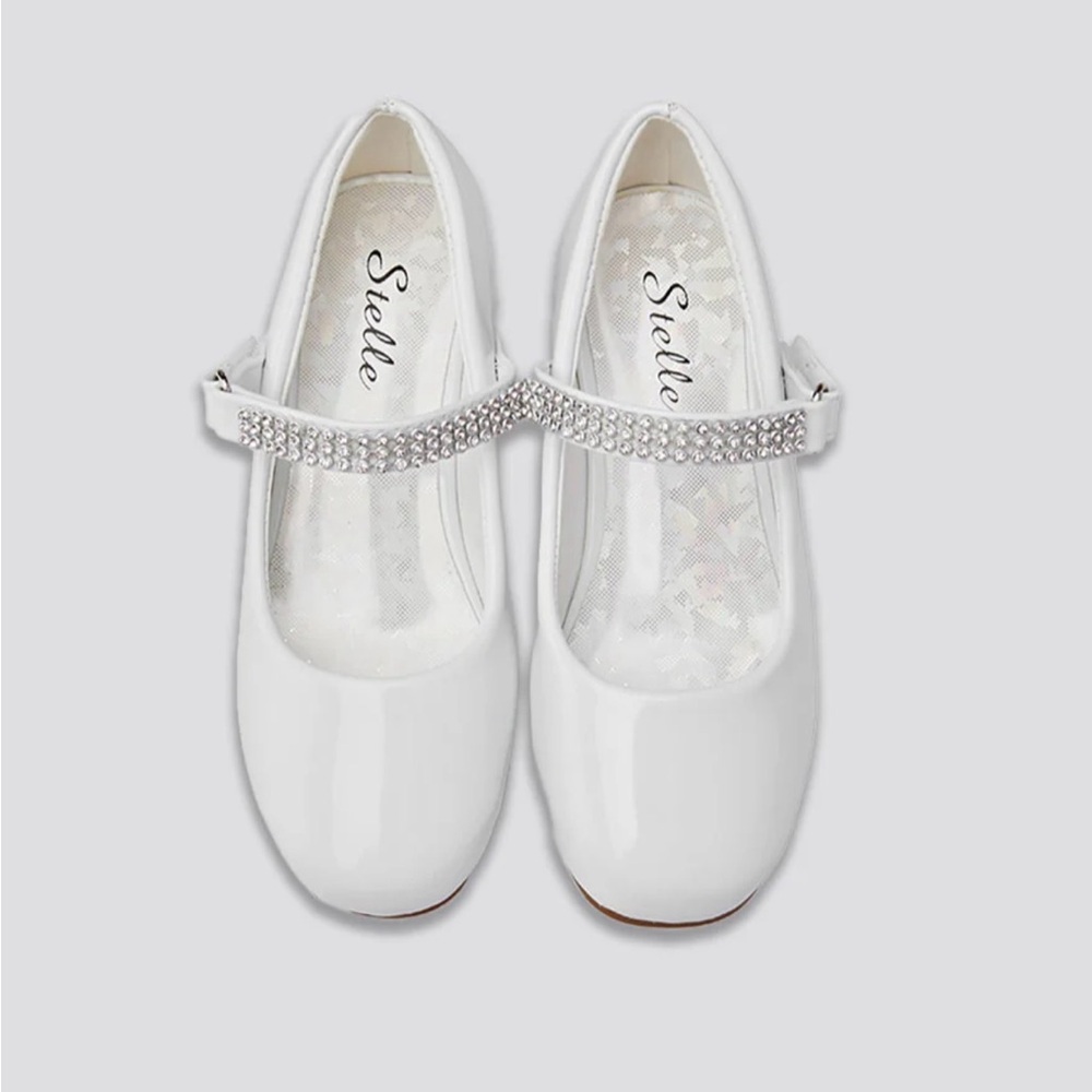 Lee White Kids Dress Shoes with Sparkling Strap
